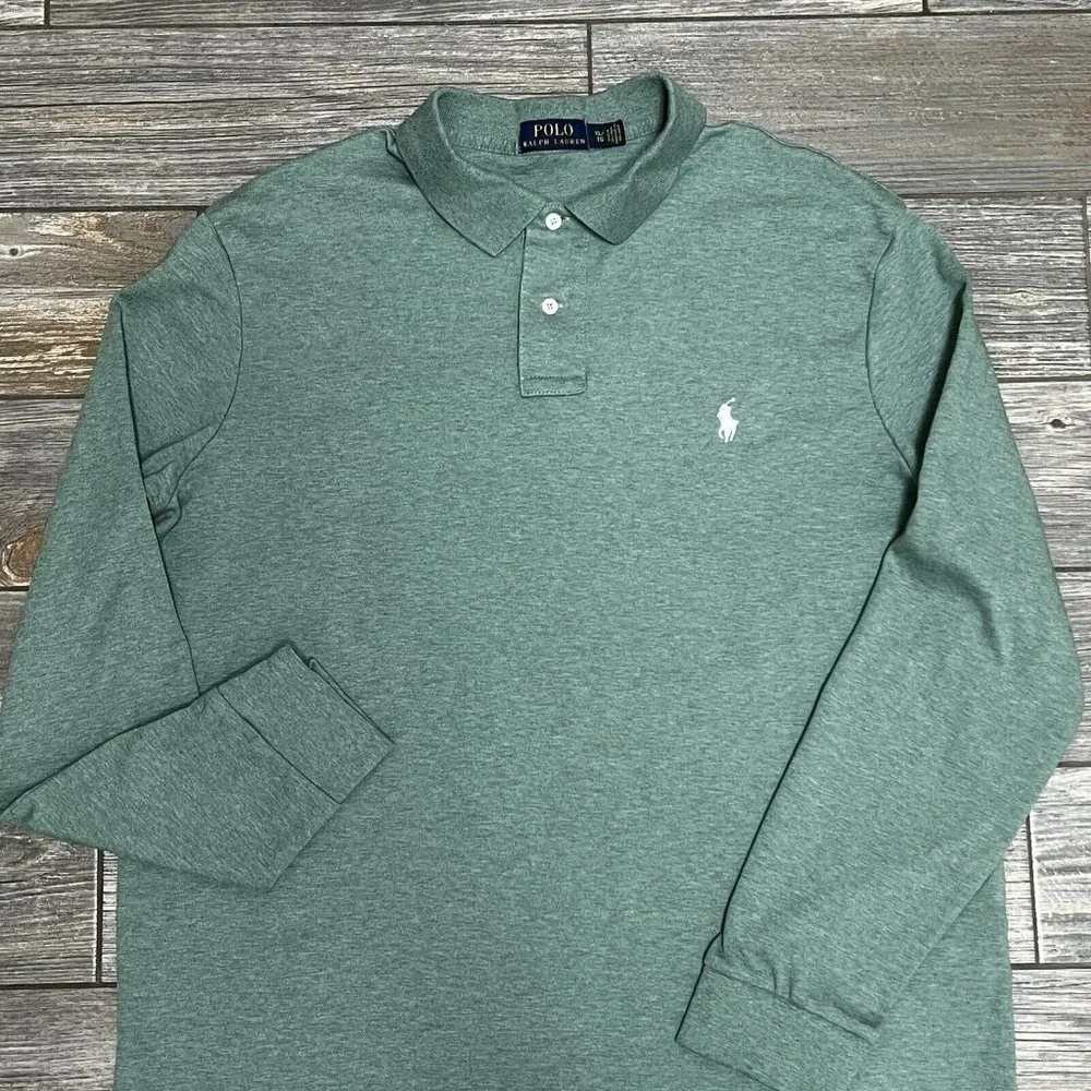 Polo Ralph Lauren L/S Shirt Men's Size XL Heathered Green White Pony Smooth - Picture 4 of 10